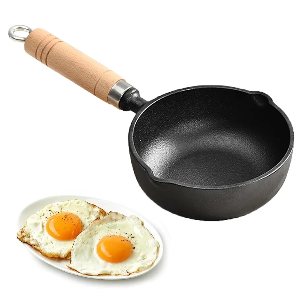 Slyrun Cast iron frying pan, 15 cm diameter, coated cast iron frying pan, small cast iron pans, for cooking, camping, induction hob