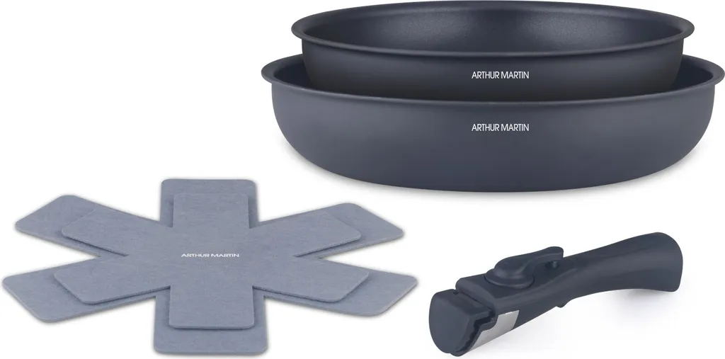 2-piece frying pan set, suitable for induction cooktops, Arthur Martin AM2977, non-stick coating, Ø 24-28 cm, removable handle, matte grey