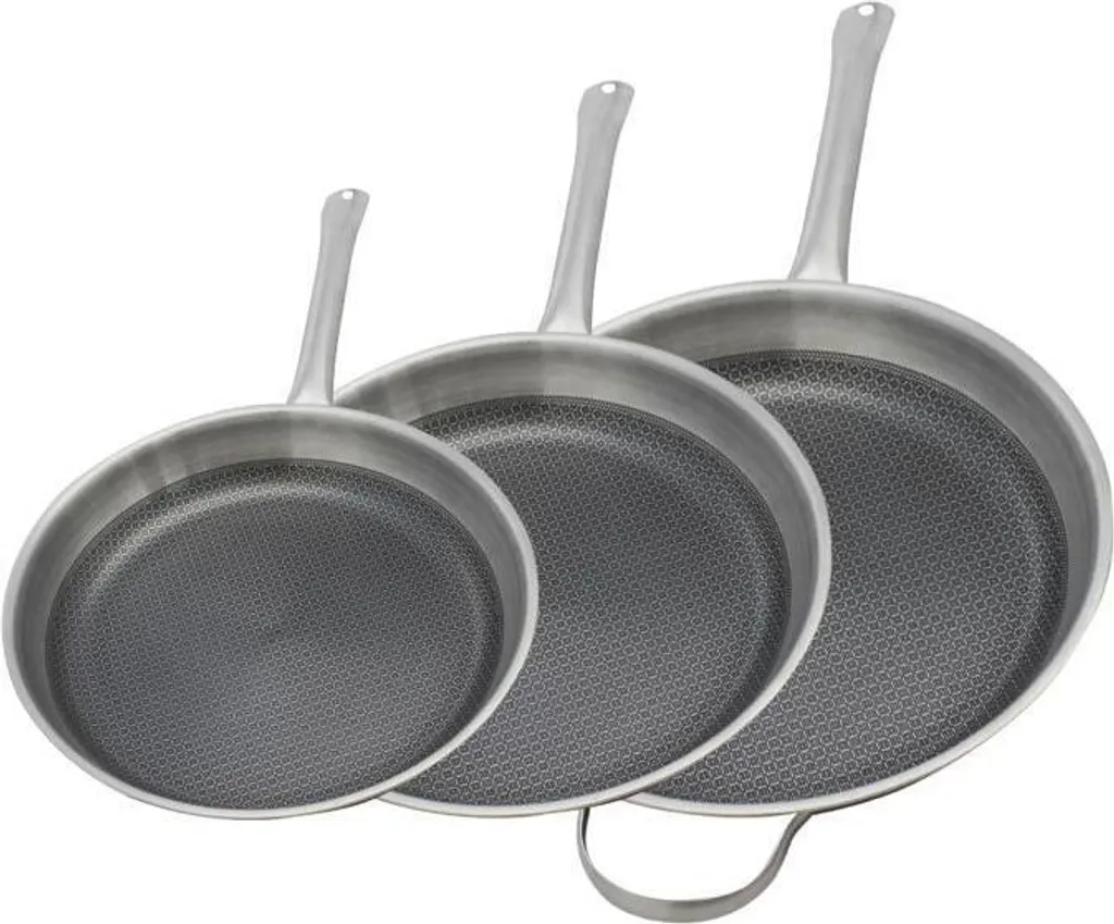 3-piece frying pan set Elo Relief Solutions, induction compatible, 18/10 stainless steel with ELODUR Select non-stick coating, Ø 24, 28, 32 cm