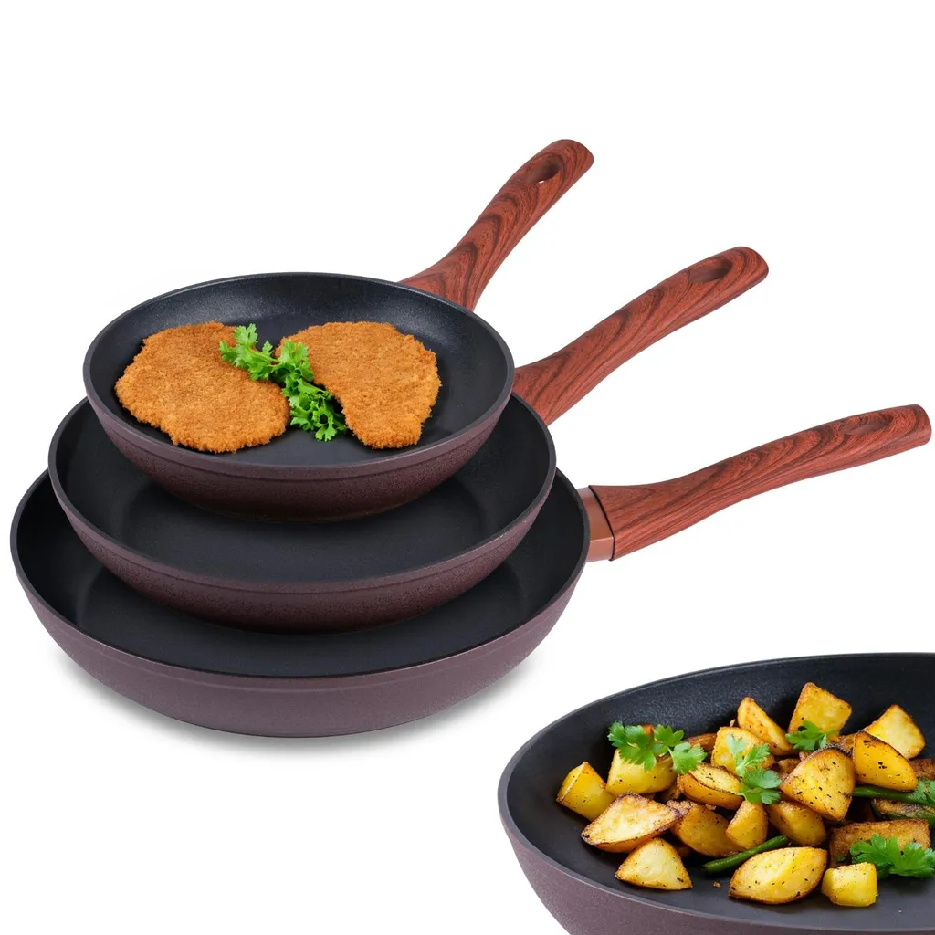 TOPFANN 3-piece frying pan set, 20/24/28cm pans, non-stick cast aluminum, induction compatible