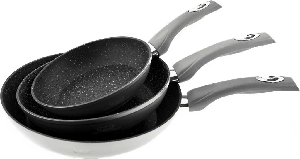 Zellerfeld 3-piece frying pan set, induction compatible, scratch-resistant marble frying pans, ø20-ø24-ø28cm, suitable for all hob types, grey
