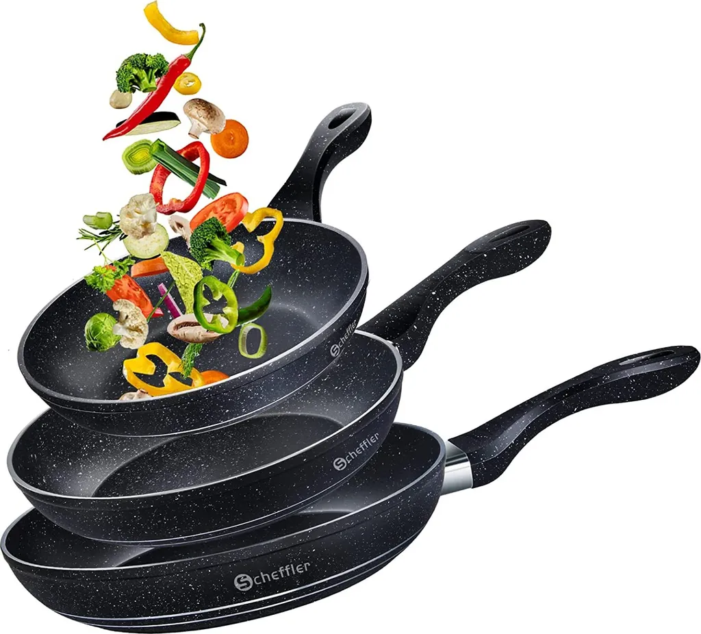 Homelux 3-piece frying pan set, 20/24/28cm frying pans, induction compatible, with non-stick coating