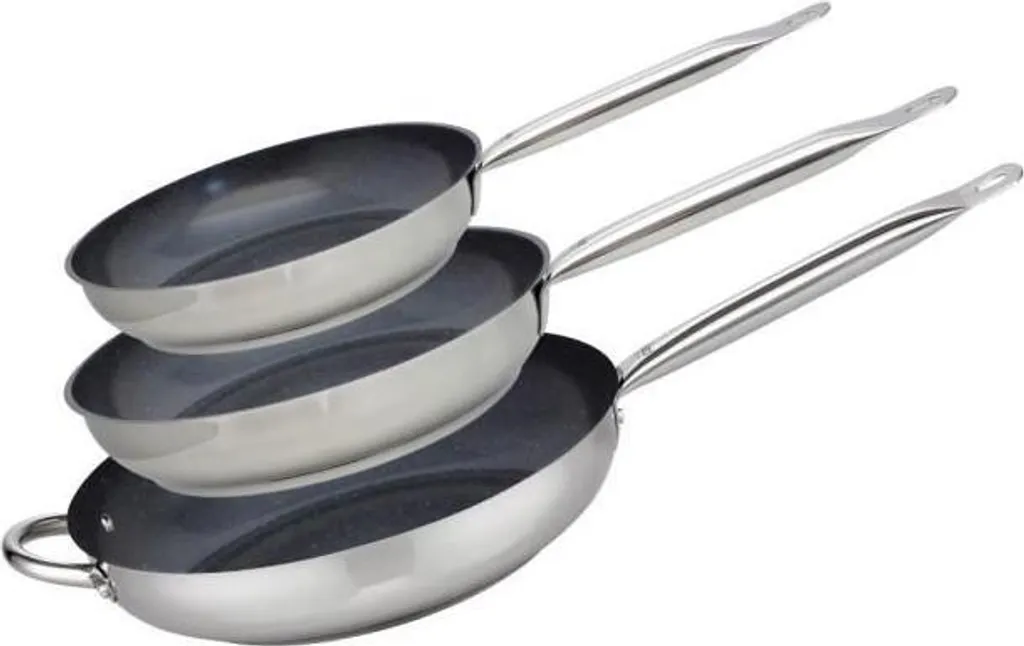 ELO Professional 3-piece frying pan set, induction compatible, 18/10 stainless steel ELODUR, Ø 24 cm, 28 cm, 32 cm
