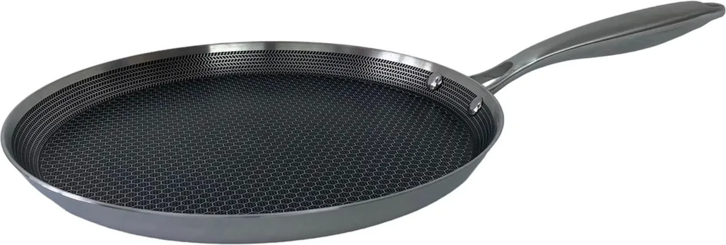 rukauf Pancake pan, stainless steel, honeycomb structure, Ø24 cm, induction compatible, non-stick, scratch-resistant, rustproof