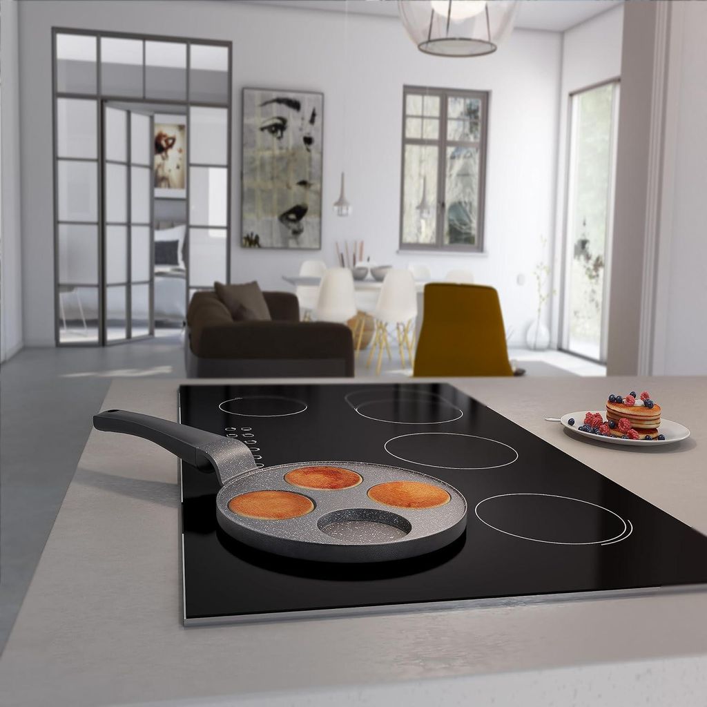 Markenlos Pancake pan with 4 holes - Suitable for induction cooktops - Non-stick coating and dishwasher safe