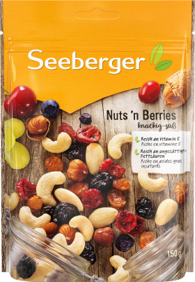 Seeberger Nut & Dried fruit blend, "Nuts'n'berries" with cashew, Almond, Sultanine, Cranberry, Cherry, Blueberry & hazelnut, 150 g