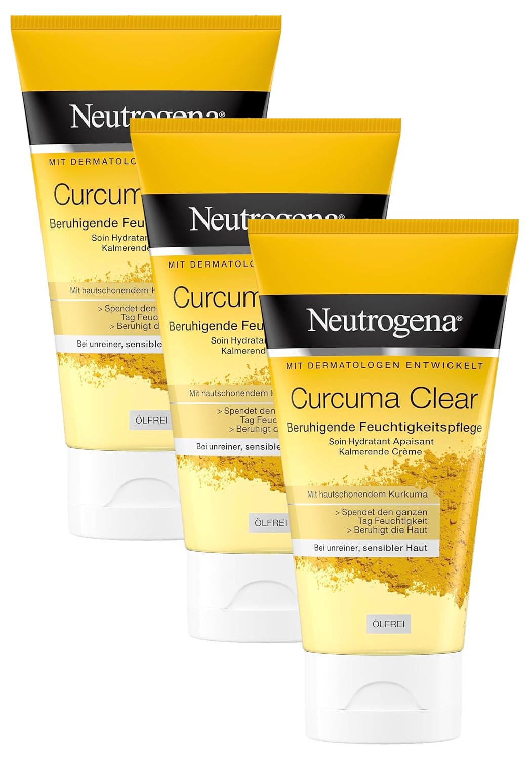 Neutrogena Curcuma Clear Face Cream, Soothing Moisturizer, Oil-Free, for Blemished Sensitive Skin, 75 ml (Pack of 3)