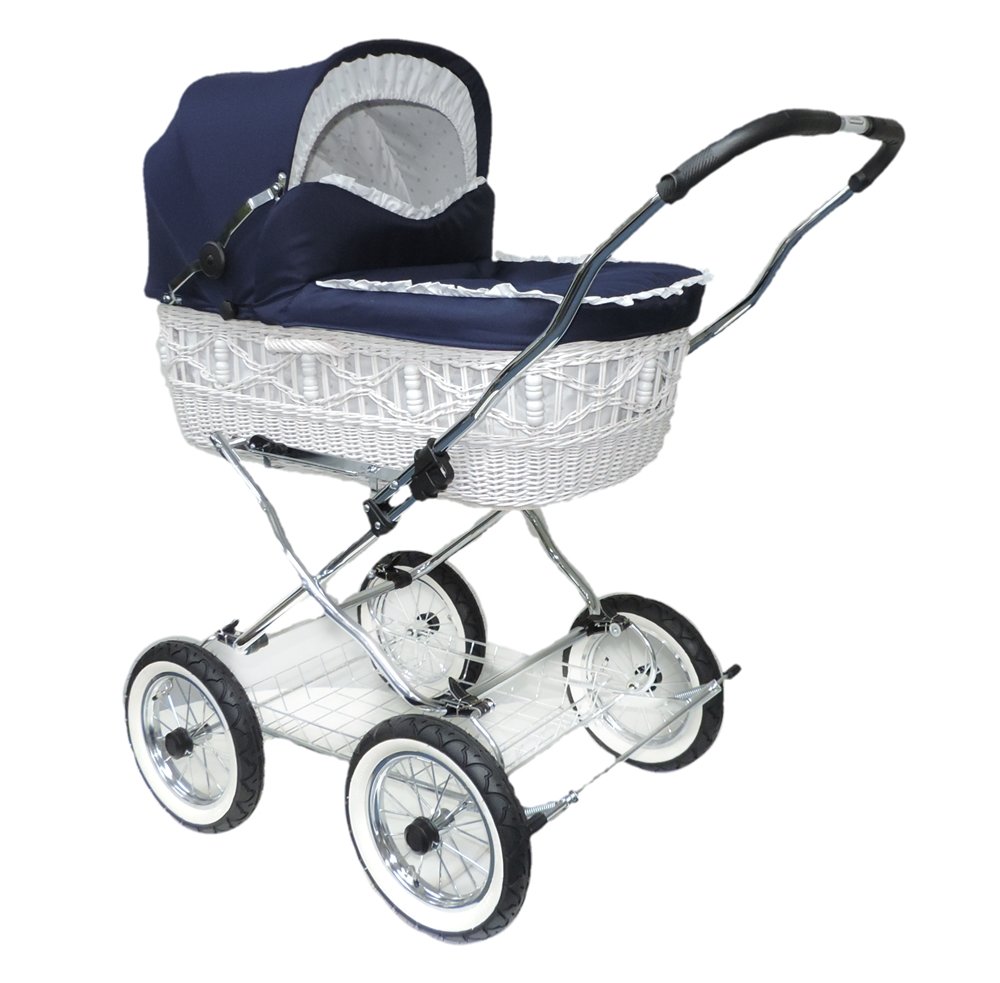Eichhorn Wicker Basket Pram Basket White Fabric Navy