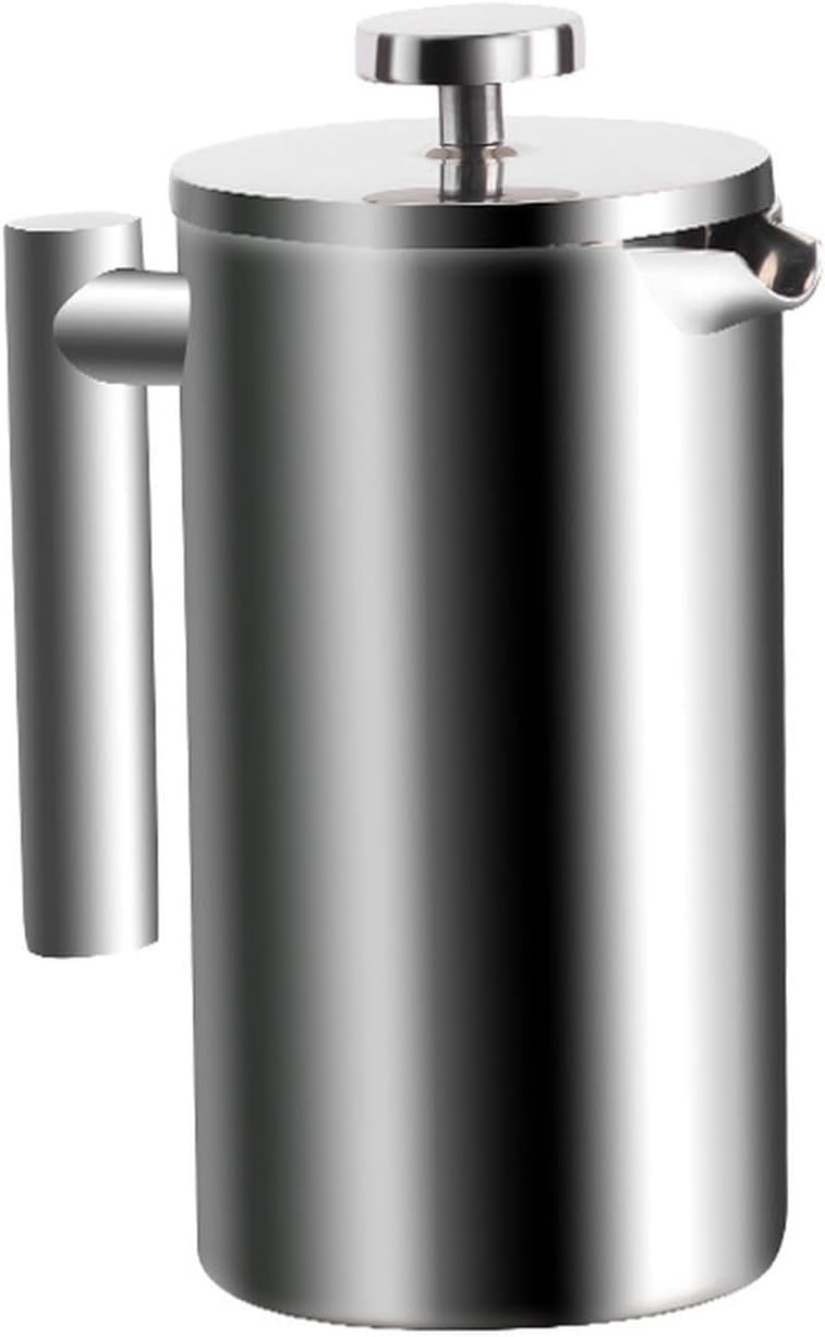 French Press Coffee Maker 1.5 Litre Stainless Steel Double-Walled Insulated French Press Caffettiera Coffee Pot with 3 Extra Sieves (Silver, 1500 ml)