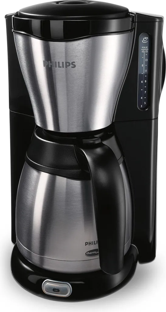 Philips Filter Coffee Machine, 1.2 L with Thermal Carafe, approx. 15 cups, Automatic Shut-Off, Metal, Black (HD7546/20)