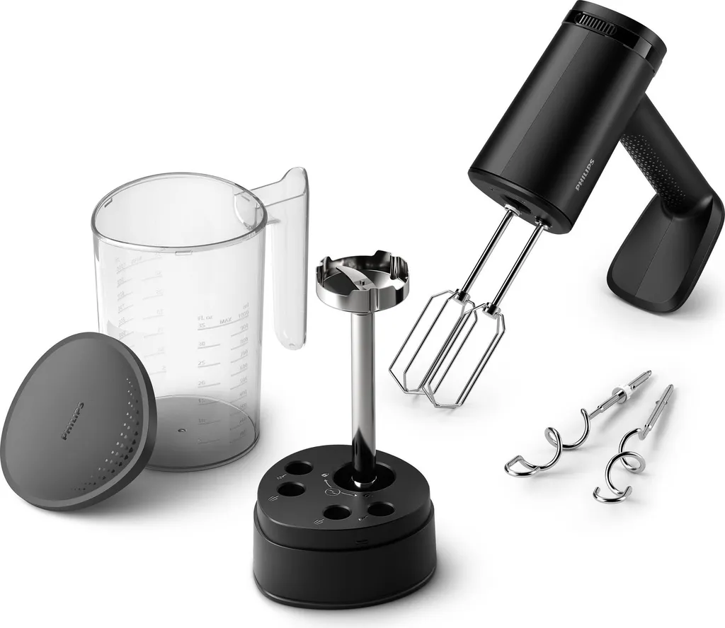 Philips 5000 Series Hand Mixer, 5 Speed ​​Settings + Turbo Function, Kneading Accessories, Black (HR3781/10)