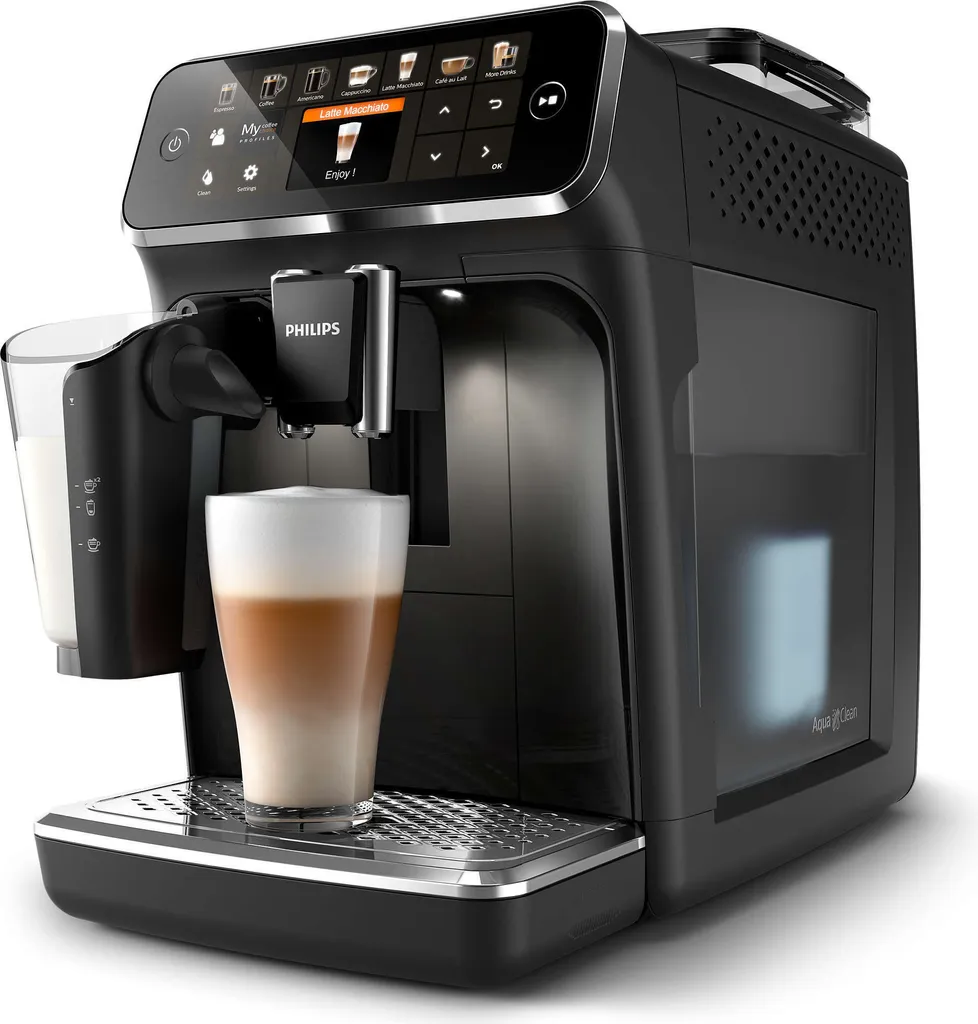 Philips 5400 Series Fully Automatic Coffee Machine, 12 Coffee Specialties, LatteGo Milk System, Touch Display, Black (EP5441/50)