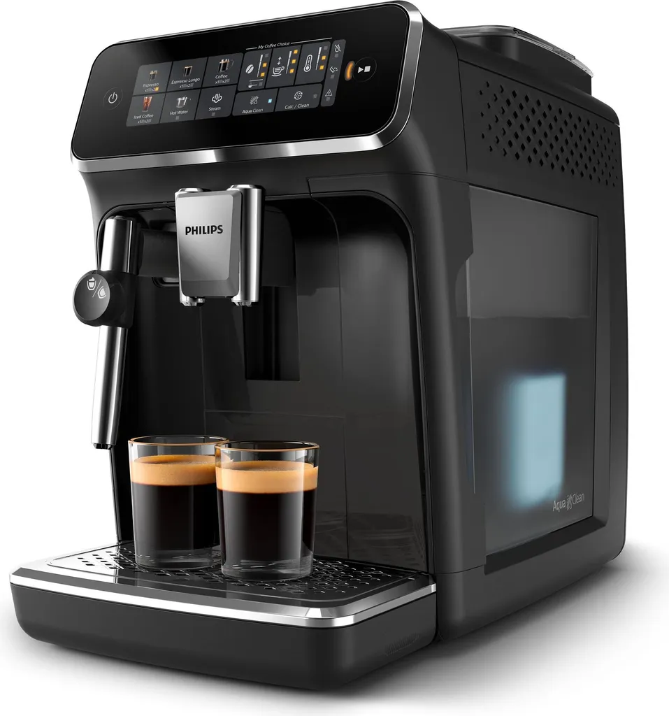 Philips Series 3200 fully automatic coffee machine, 5 coffee settings, LatteGo milk system, touch display, black (EP3321/40)