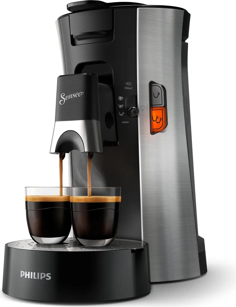 Philips Senseo Select Coffee Pod Machine - Coffee Strength Selection Plus, Memo Function, Made from Recycled Plastic, Brushed Steel (CSA250/10)