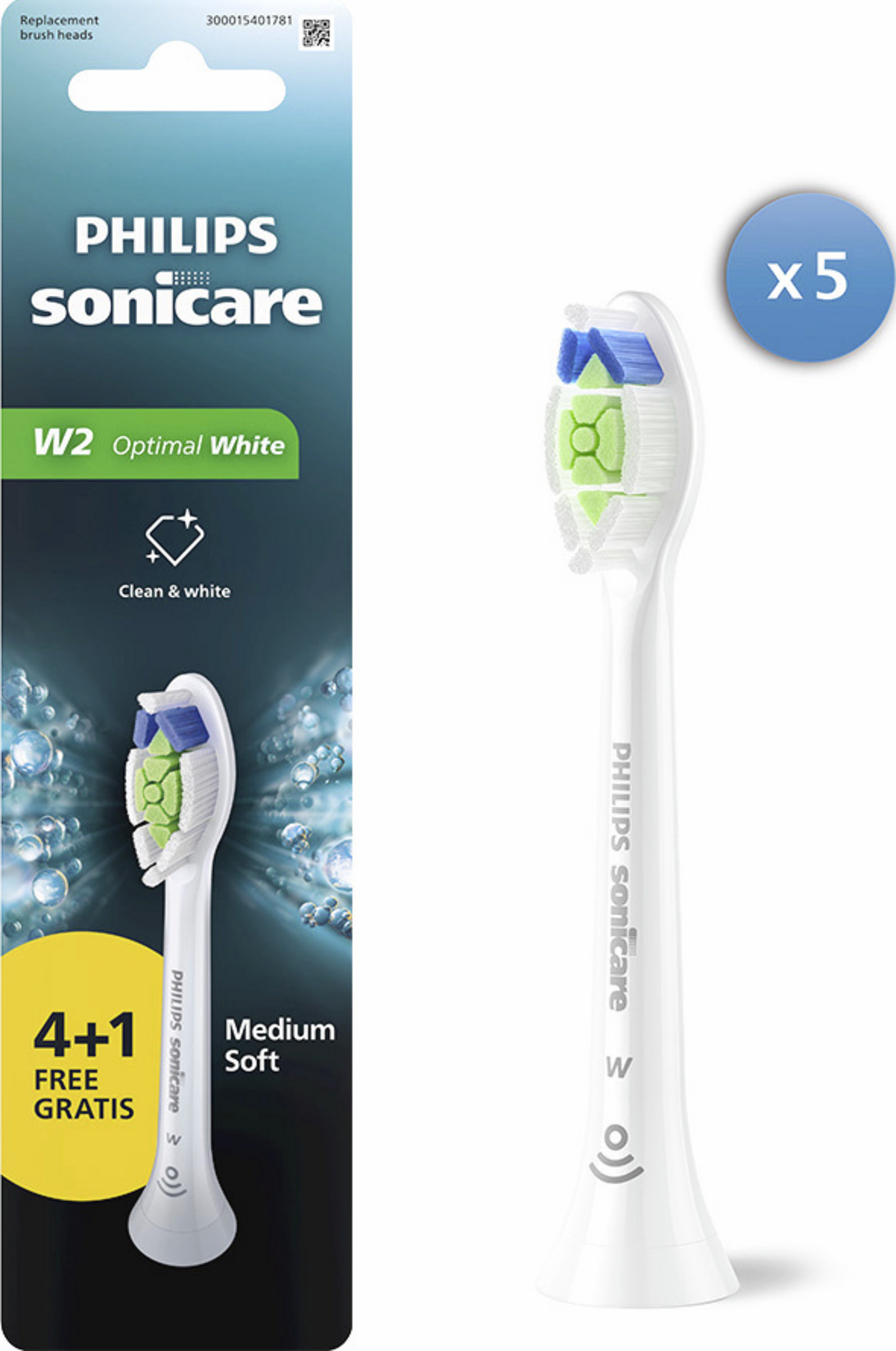 PHILIPS Sonicare Replacement Brush Heads W2 Optimal White 4+1 HX6065/87 white