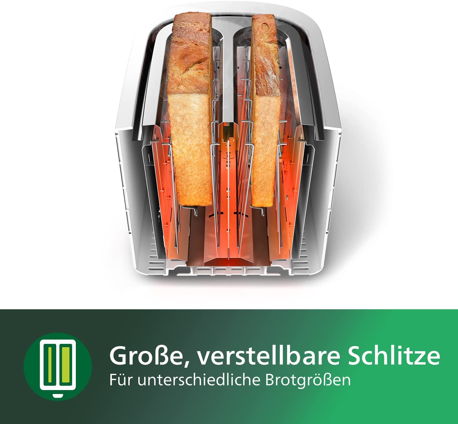 Philips Toaster - 2 Toast Slots, 8 Levels, Bun Attachment, Defrost Function, Lift Function, Automatic Shut-Off, 830 Watt, 1 Litre, 18.8 x 27.5 x 15.6 cm, White (HD2581/000)