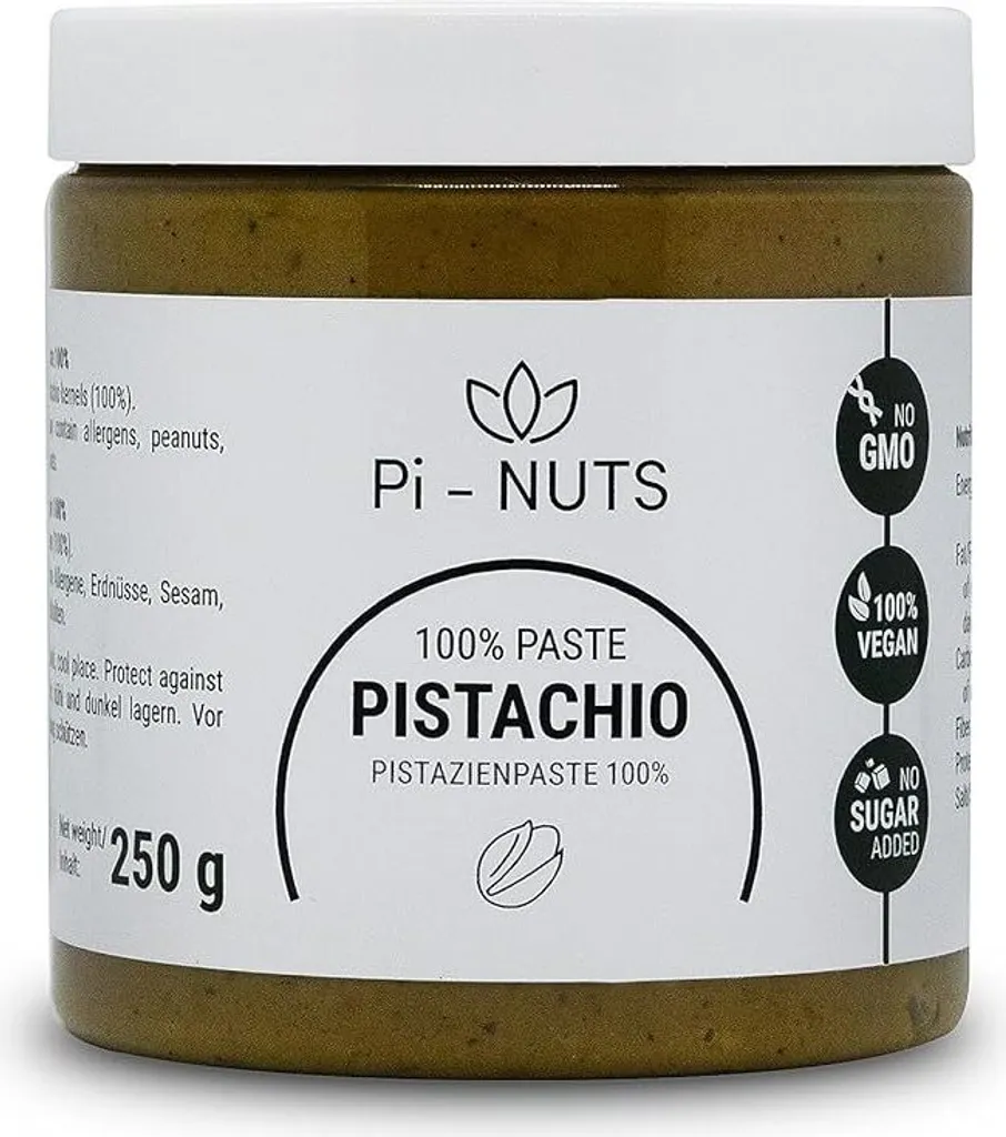 Pi-nuts Pistachio Paste 100% - No Additives - Pistachio Cream - Pistachio Butter Made from Shelled Pistachios - For Baking and Desserts - 250 g