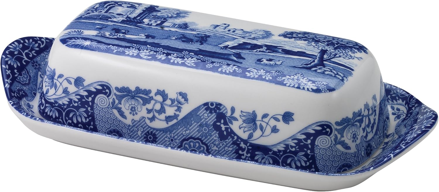 Portmeirion Blue Italian Butter Dish, Blue & White