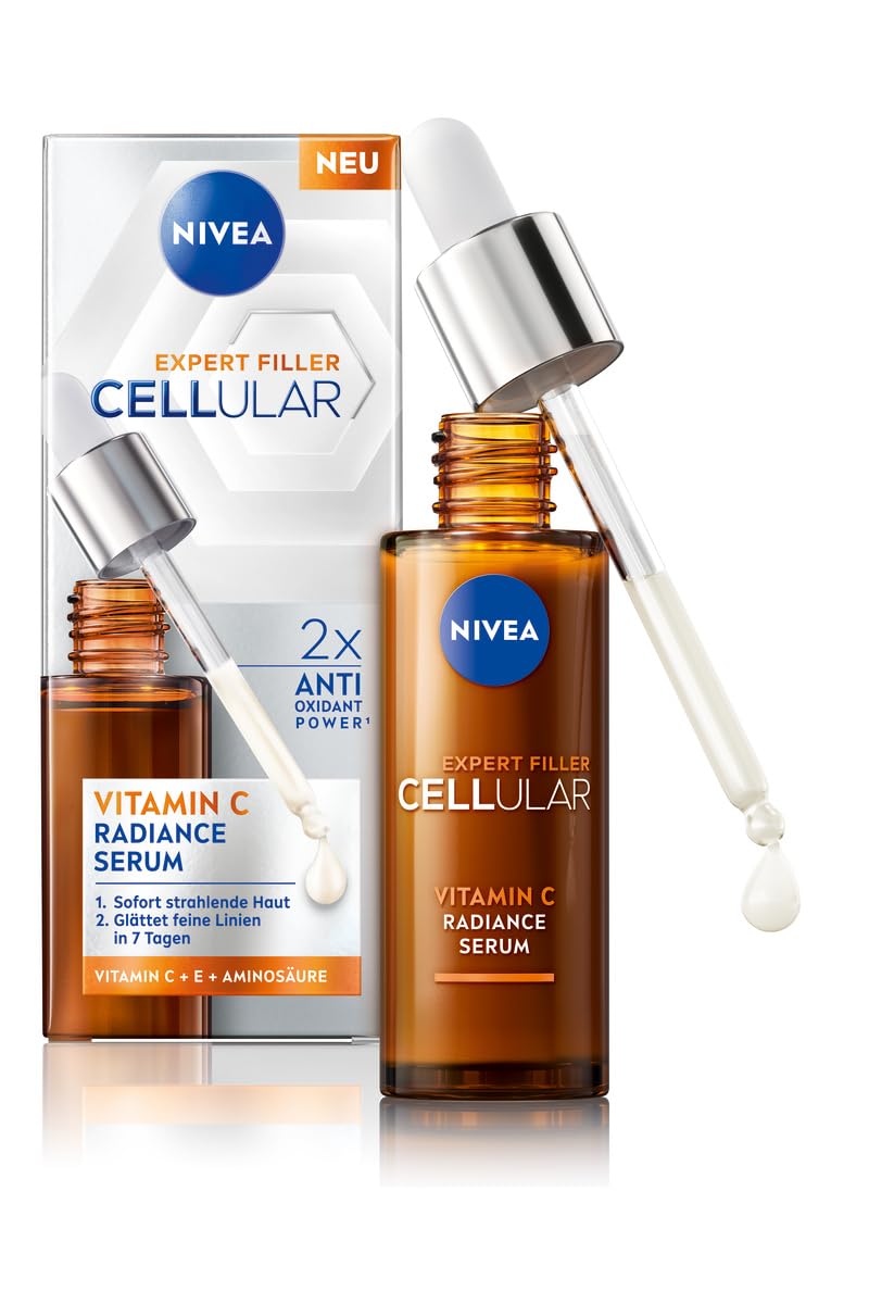 NIVEA Cellular Expert Filler Vitamin C Radiance Serum, Light Skin Care Serum with Vitamin E, Face Care for Smoothed Wrinkles and Radiant Skin (30 ml)