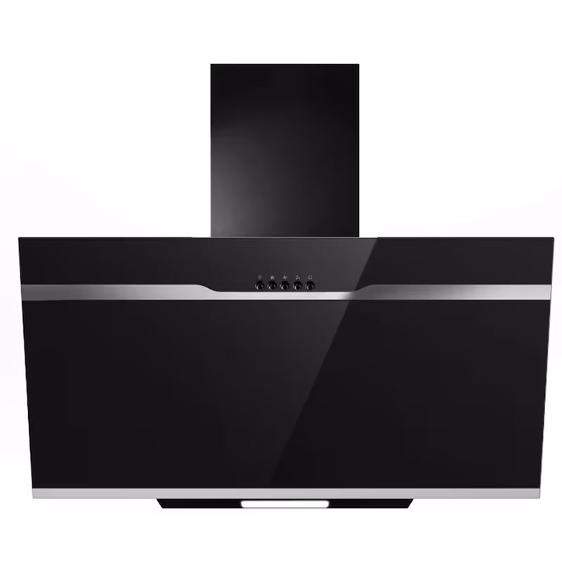 PKM DSH60-BL Glass Extractor Hood, Black, Head-Free Hood with LED Lighting, 60cm