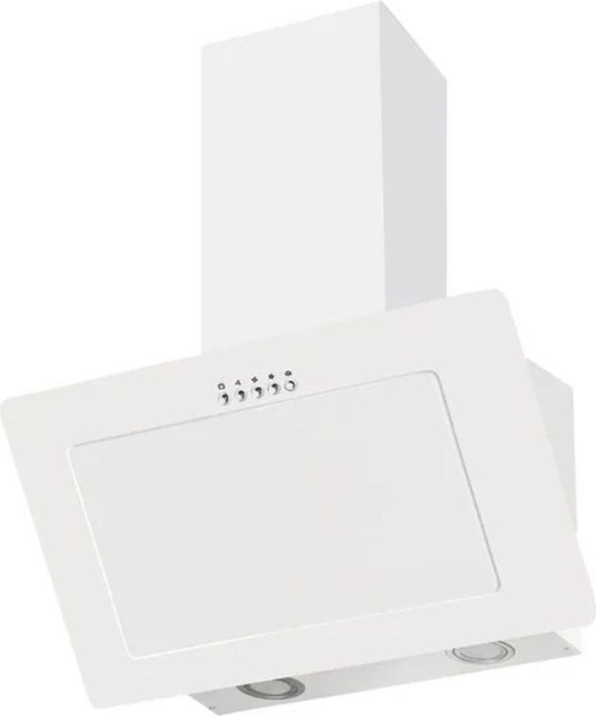 PKM 60cm white wall-mounted extractor hood, ducted or recirculating, with glass canopy