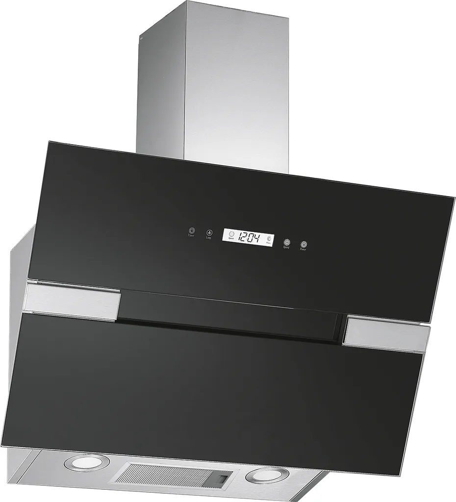 PKM extractor hood, head-free hood, slanted hood, wall-mounted hood S25-60ABTH, glass, black