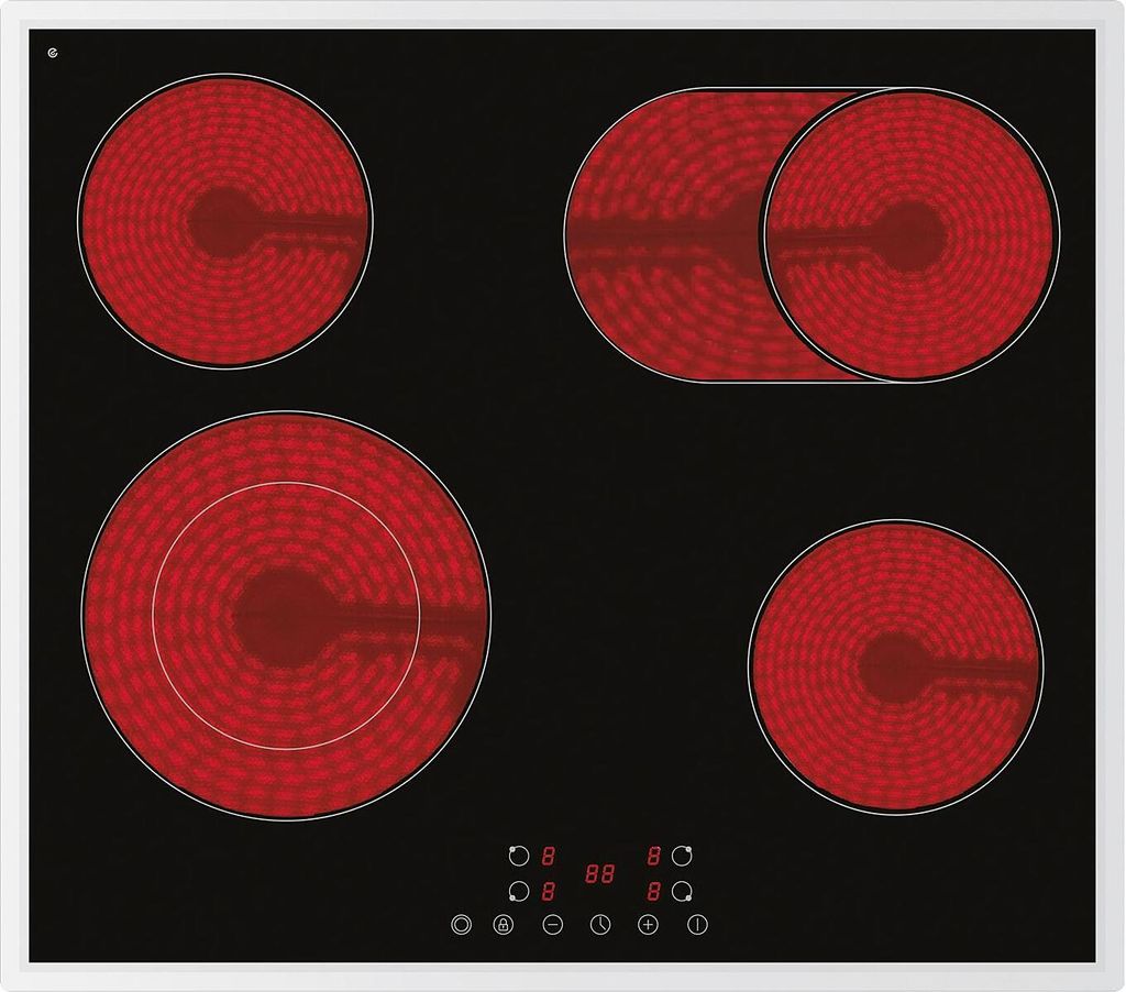 PKM EB-C4-2KBTCG Glass ceramic hob, stainless steel frame, dual-circuit and roasting zone, 60 cm