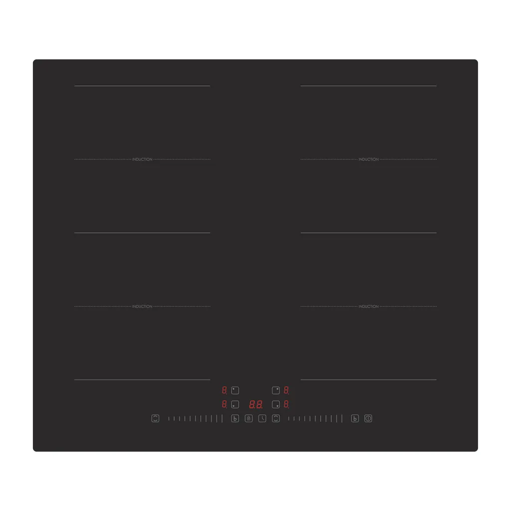 PKM IN4-DA-2FZA++A, Black, Integrated, 77 cm, Zone induction hob, Glass ceramic, 4 zone(s)