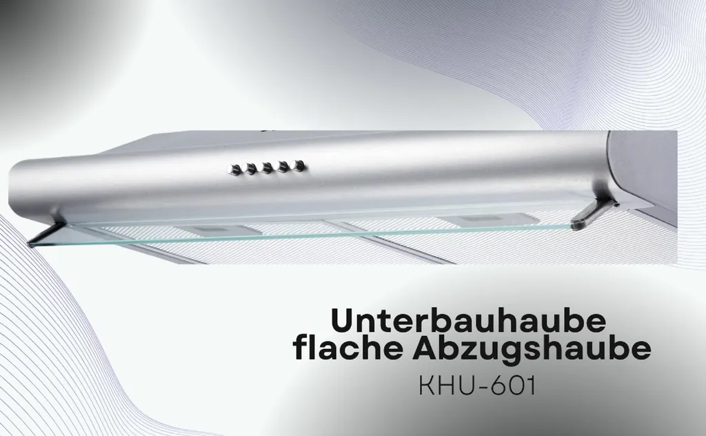 PKM KHU-601 60cm Under-Cabinet Cooker Hood with Glass Canopy, Recirculating/Exhaust Air, LED
