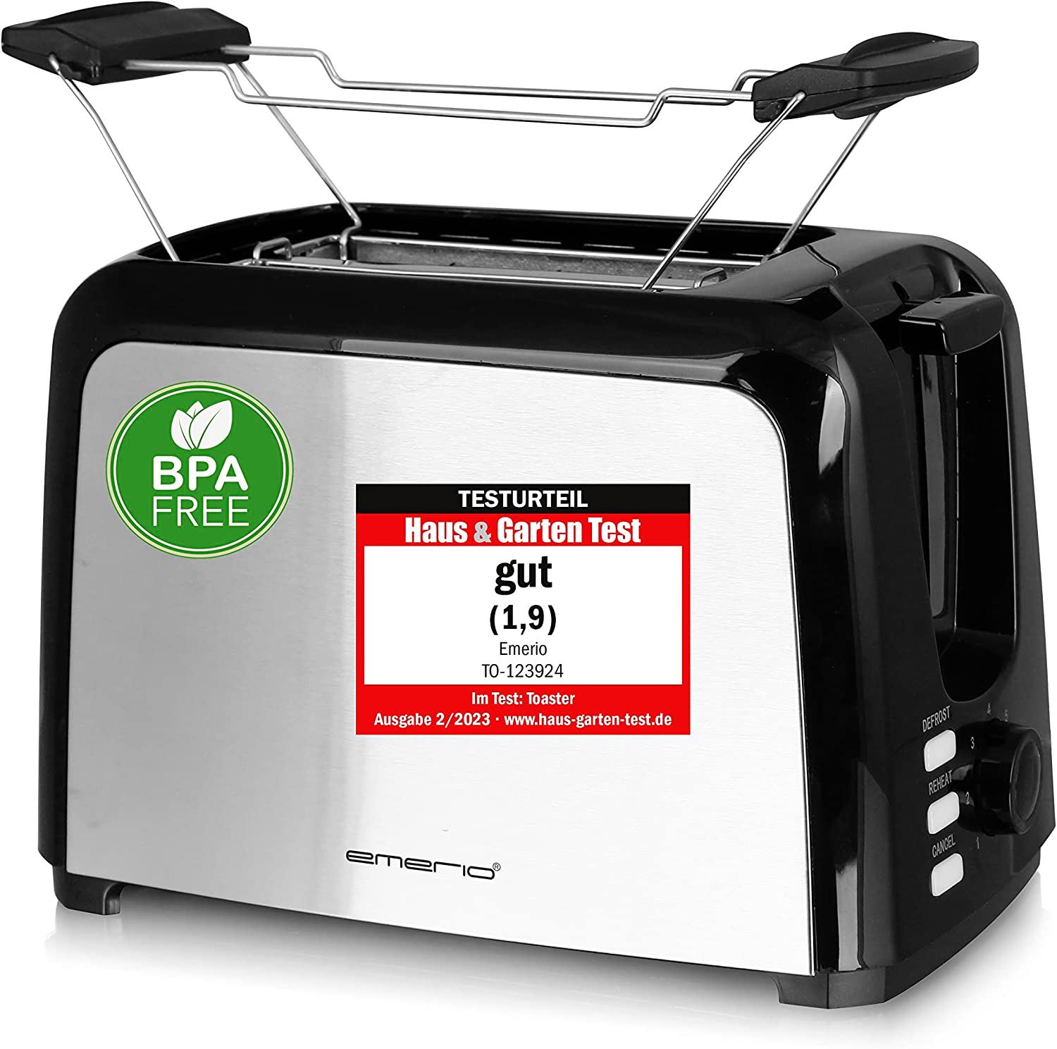 Emerio toaster 2 Extra Toast Slots Centring Function, Removable Crumb Drawer, Demolition / Reheating, 7 Adjustable Browning Levels, Bun Attachment, 750 W, To-123924, Black