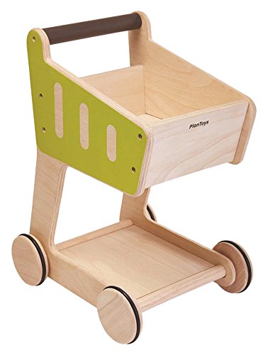 Plan Toys Wooden Shopping Trolley with Rubber Tyres, Height 41 cm (2 Years)