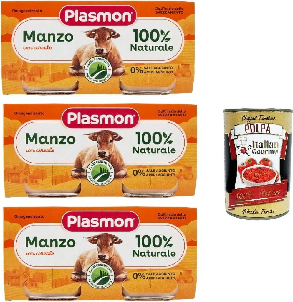 Plasmon Carne Manzo e cereale 3x (2x80g) With Italian meat, 100% natural, without added starches or space + Italian Gourmet polpa 400g