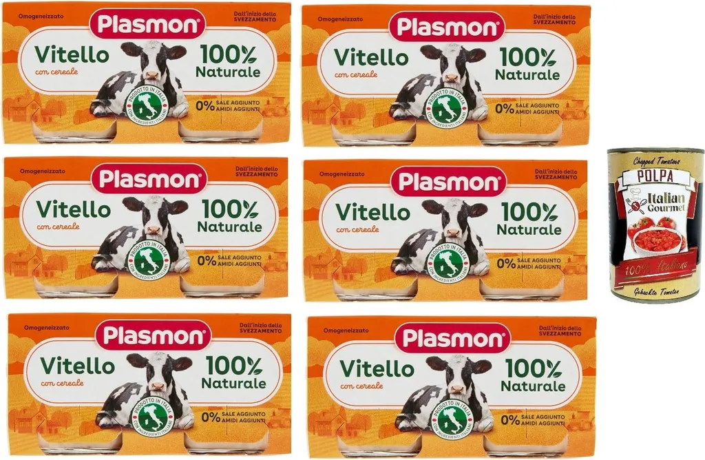 Plasmon Carne Vitello e cereale 6x (2x80g) With Italian meat, 100% natural, without added starches or spaces + Italian Gourmet polpa 400g