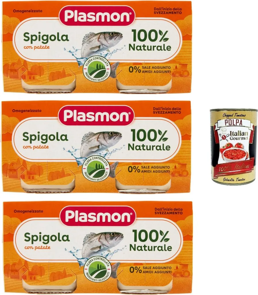 Plasmon Fish with Potatoes, 3x (2x 80g), With selected ingredients, 100% natural, No added starches or salt + Italian Gourmet Polpa 400g