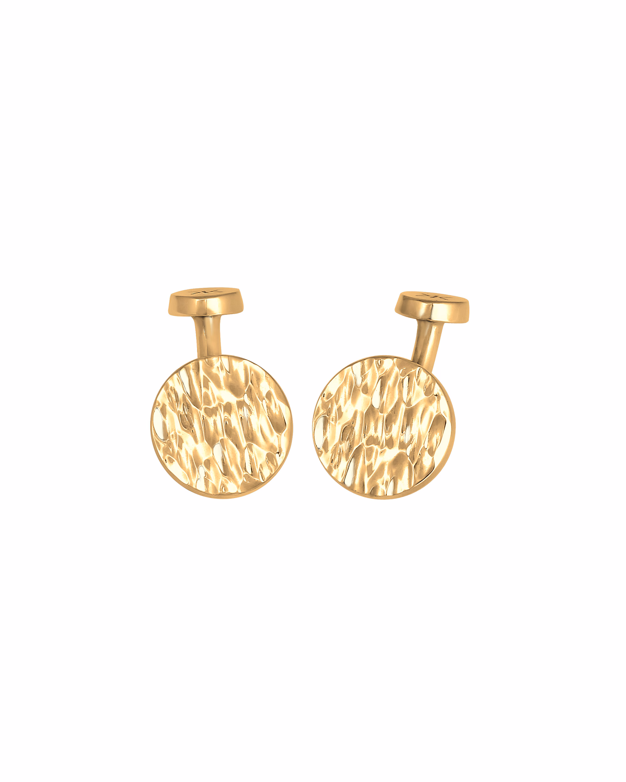 KUZZOI Plate Round Hammered Structure 925 Silver Cufflinks