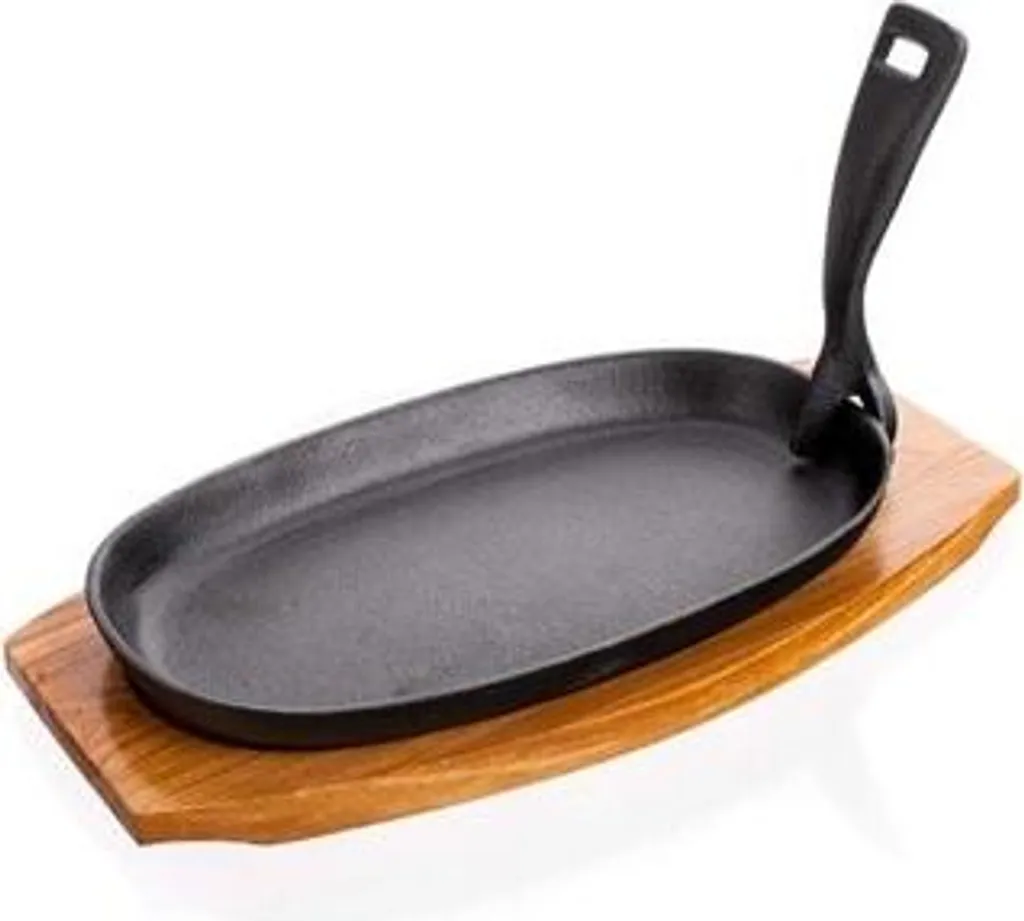 Cast iron griddle plate with board, banquet grade
