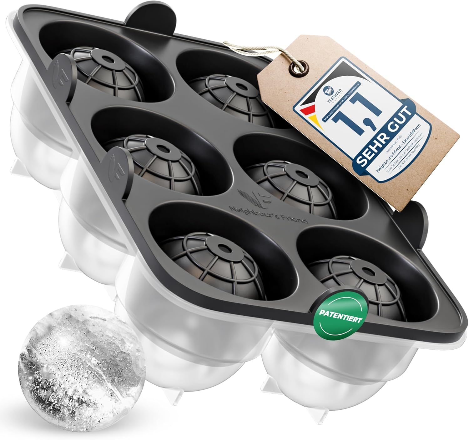 Neighbour's Friend Store Neighbour\'s Friend Patented Ice Ball Mould XL - Large Ice Cube Tray Round Platinum Silicone for Cocktails, Whisky & Long Drinks - 6 x Round Ice Cubes Dishwasher Safe - XXL Ice Cubes