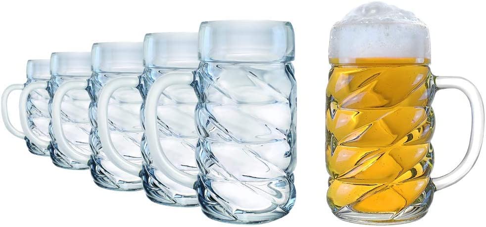 Stölzle Lausitz Diamond Beer Mug 1 Litre Diamond Design I Pack of 6 I Beer Mug with Handle I Traditional Beer Glass I Dishwasher Safe I High-Quality Jugs I Shatterproof