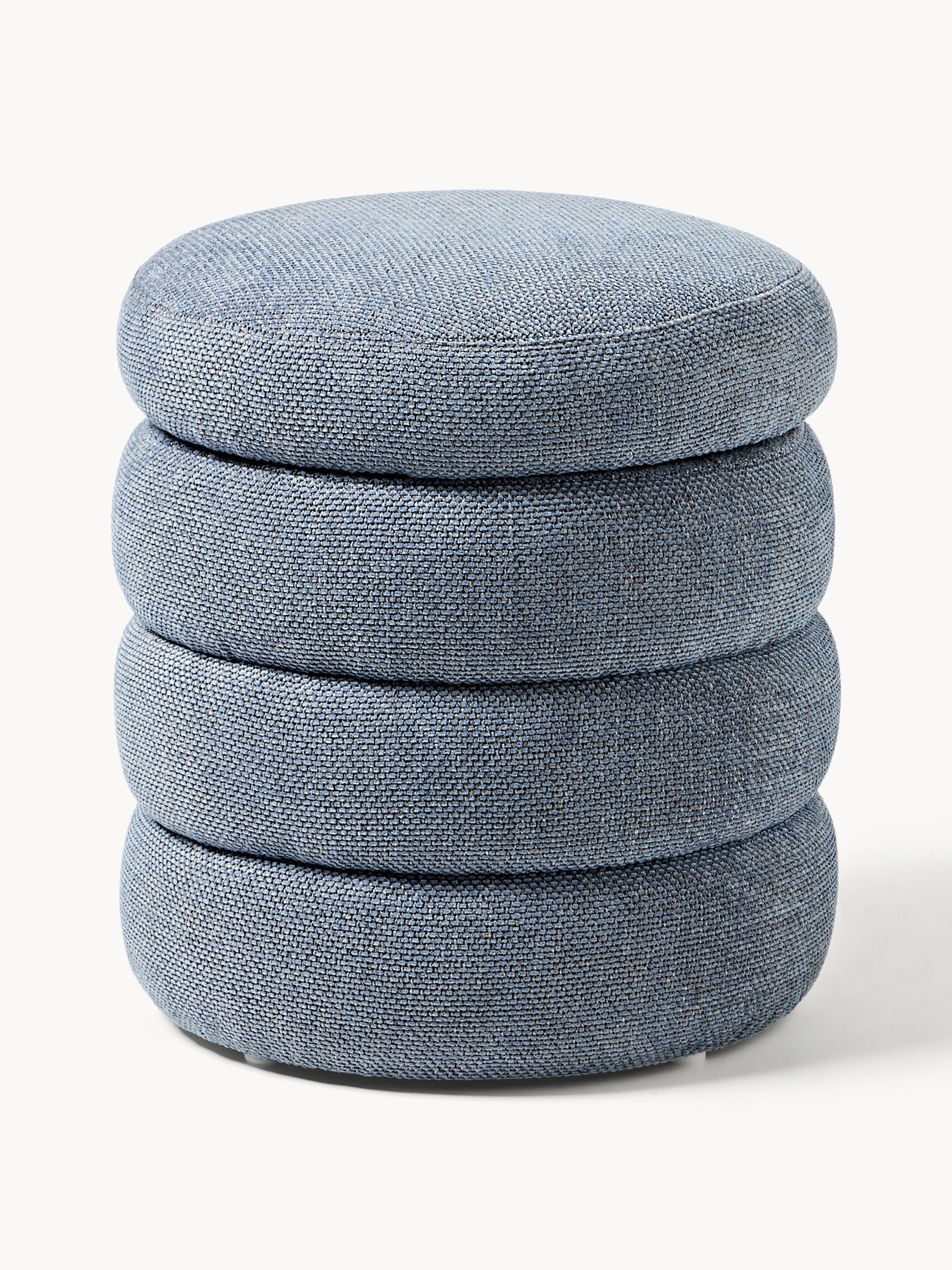 Westwing Collection Alto upholstered stool with storage space, Woven fabric, mottled, grey-blue