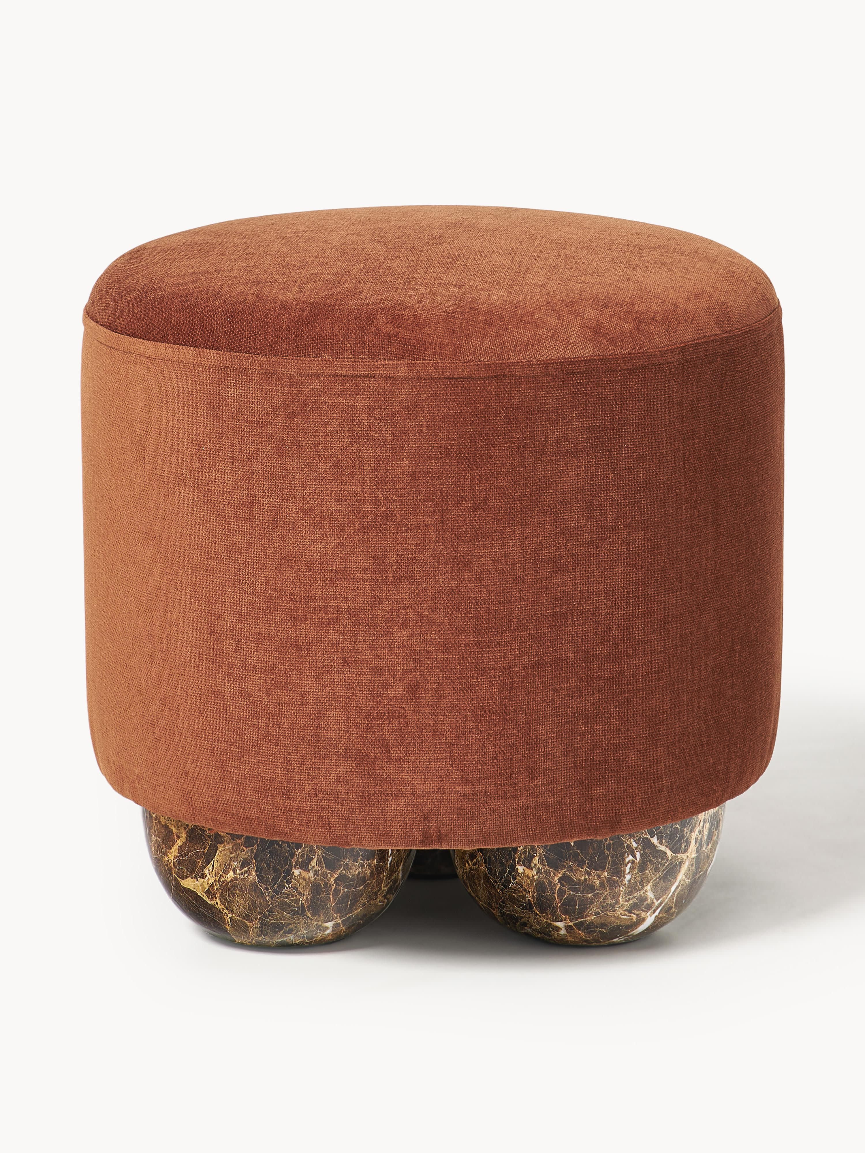 Westwing Collection Lino upholstered stool with ball feet in marble look