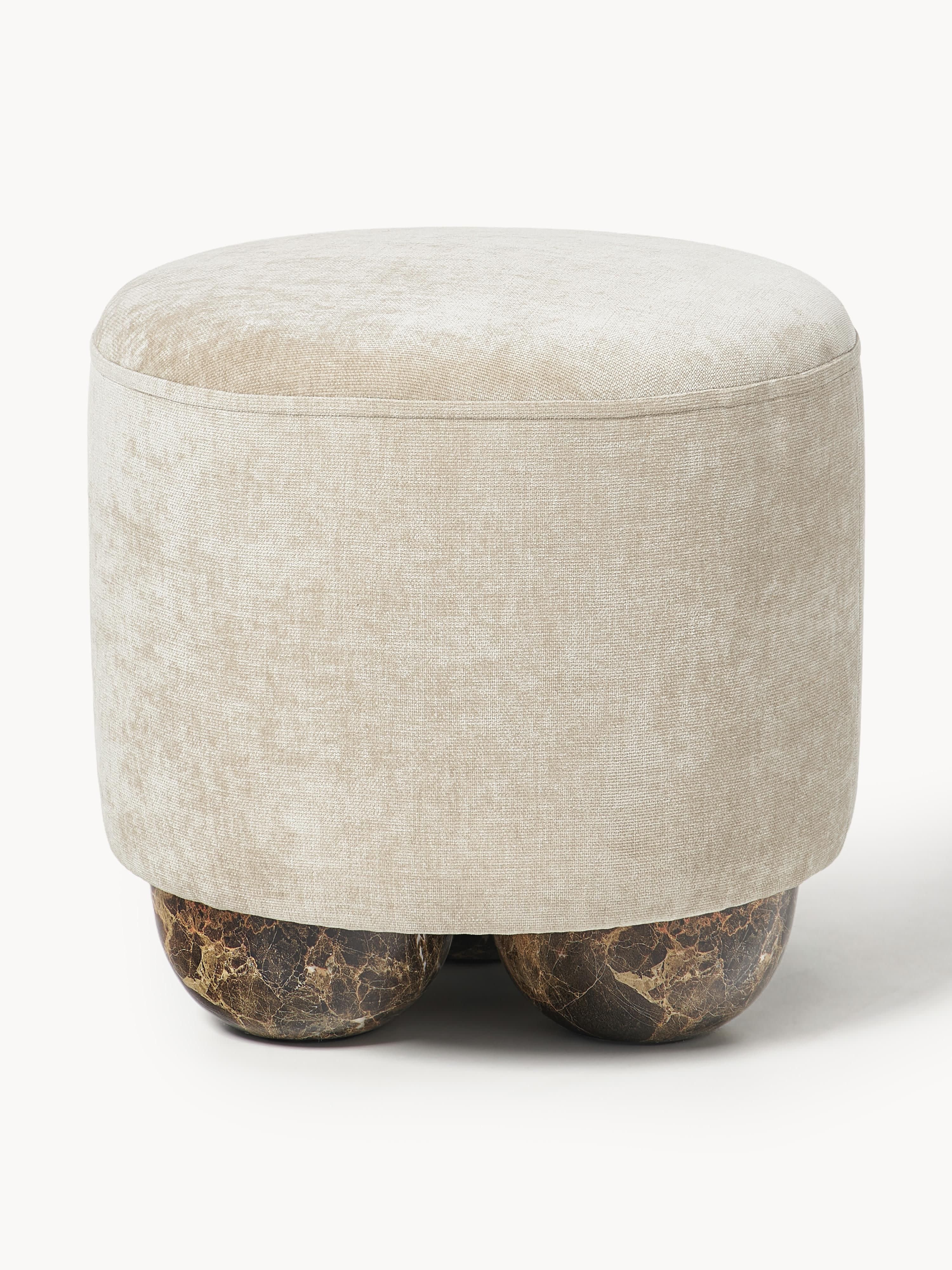 Westwing Collection Lino upholstered stool with ball feet in marble look