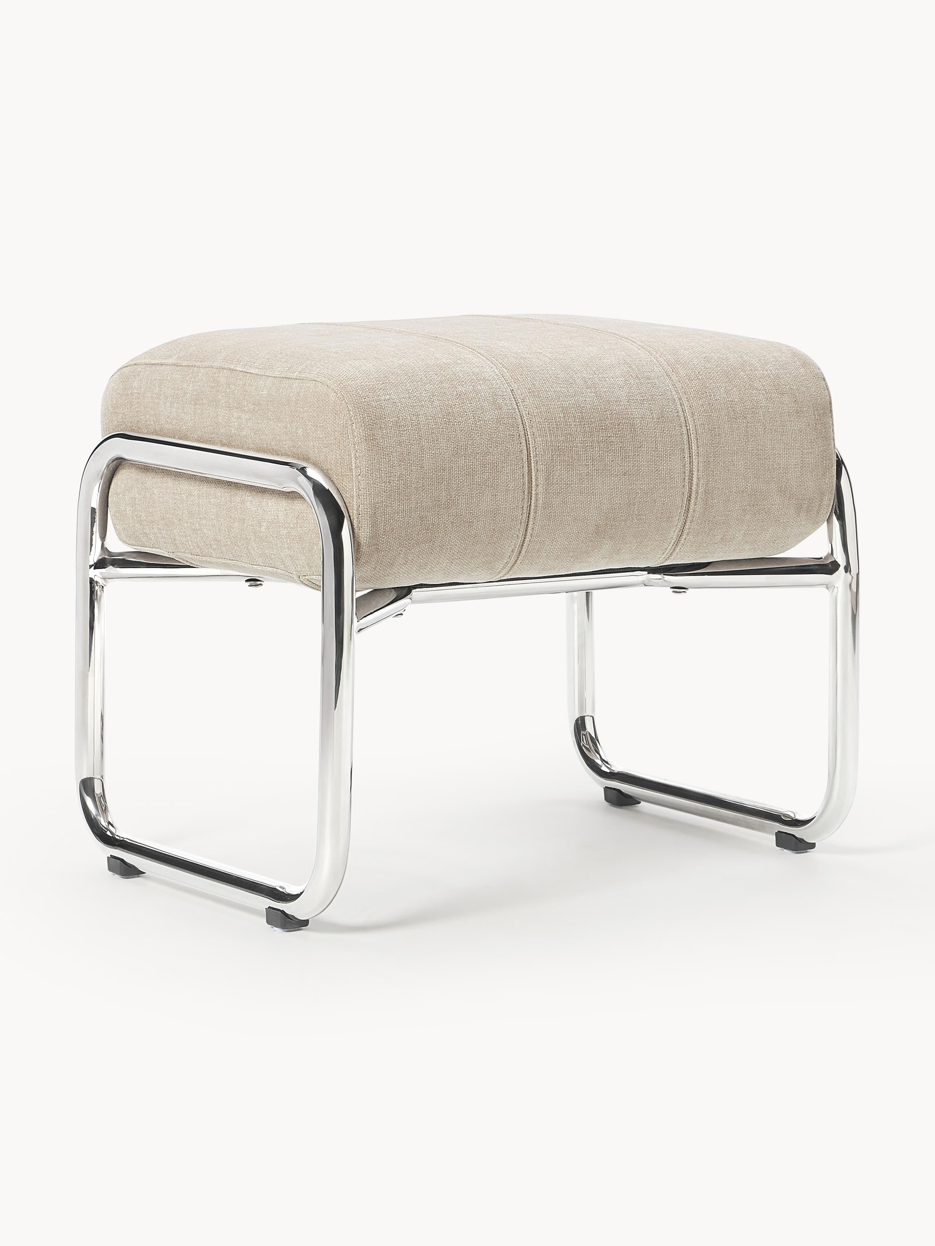 Westwing Collection Marcel upholstered stool, Chenille, light beige, silver