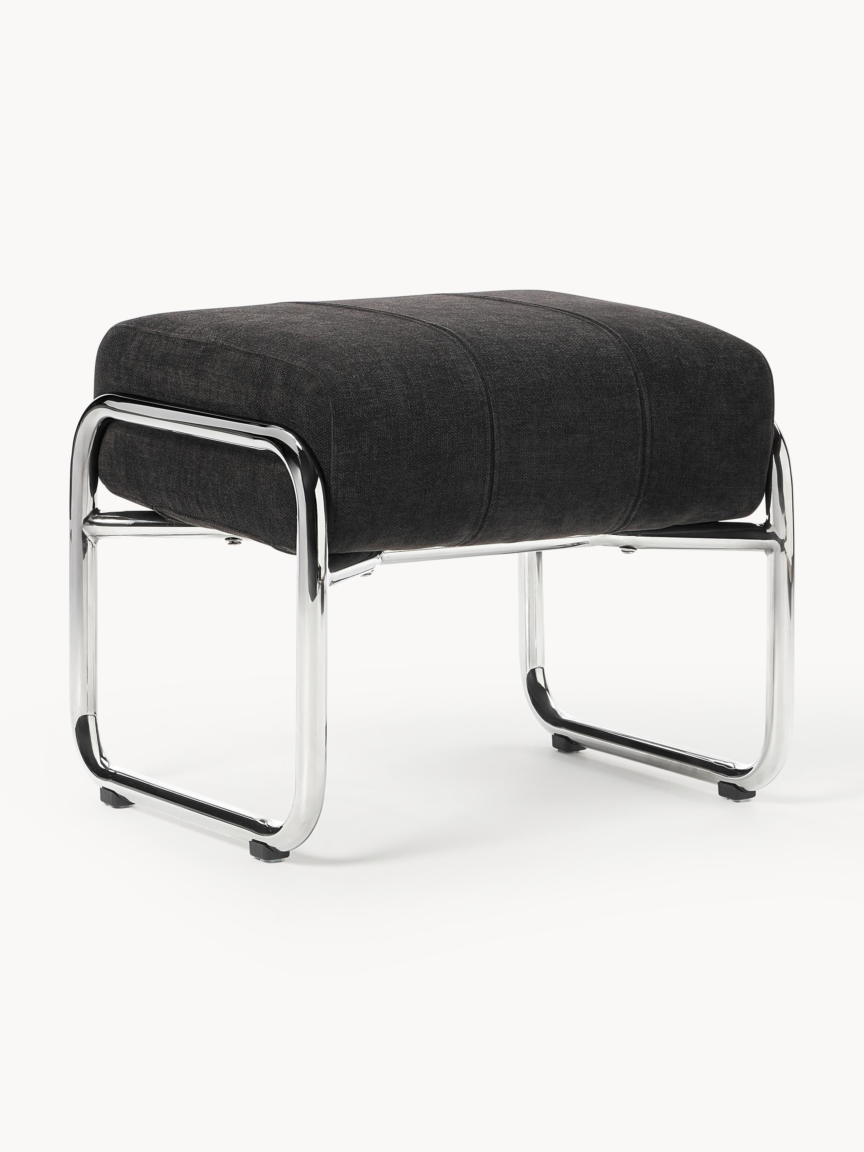 Westwing Collection Marcel upholstered stool, Chenille anthracite, silver