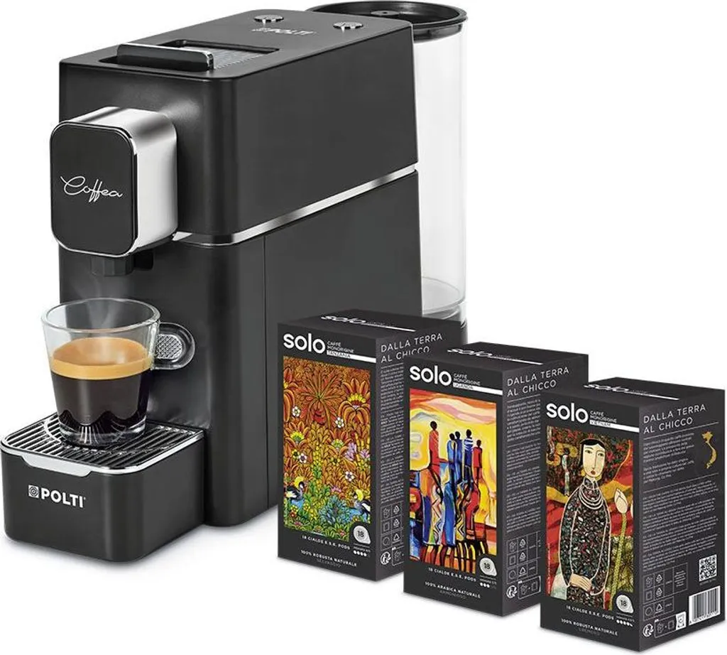 Polti Coffea S15B Capsule Coffee Machine E.S.E. Black + Tasting Set 54 Capsules