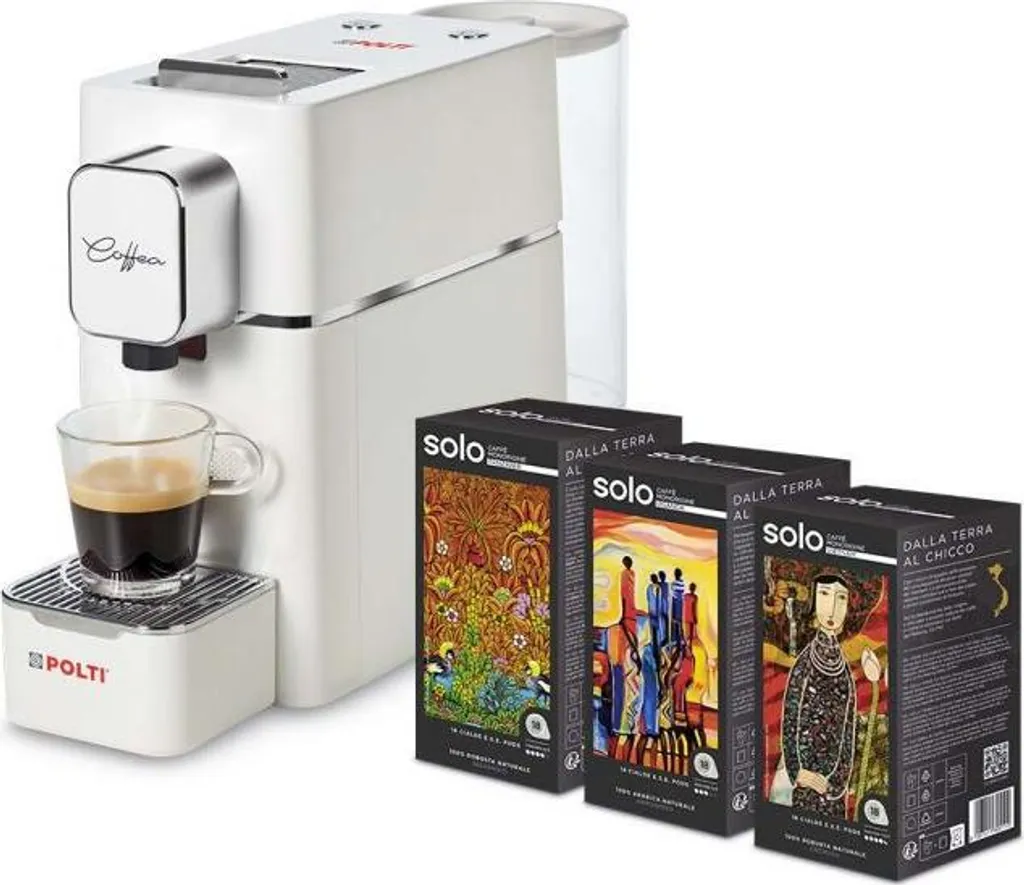 Polti PCEU0127 Espresso Coffee Machine, Automatic Pads, 1400 Watt Power, 19 bar, White