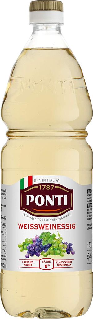 Ponti white wine vinegar bottle, 4-pack (4 x 1 l)