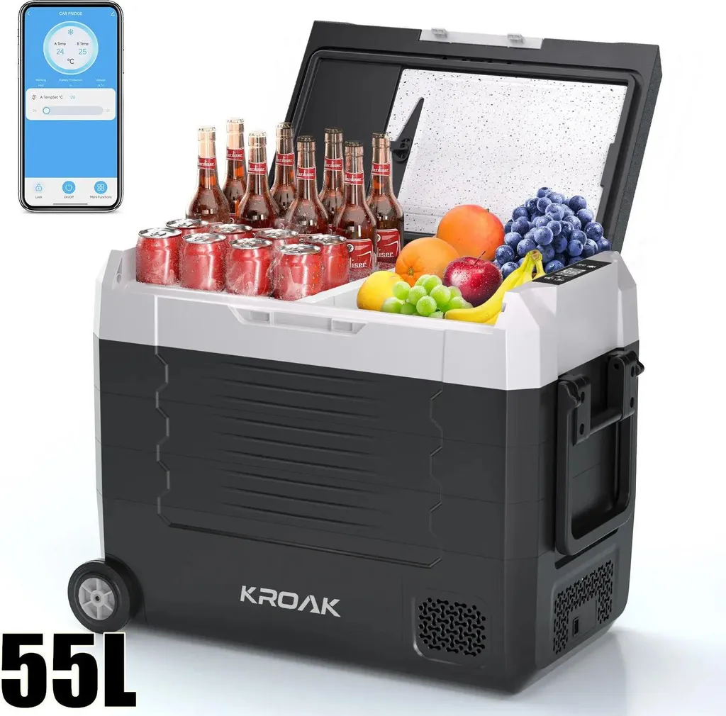 StarTech Portable Car Cooler/Freezer - 55L Compressor Cooler - Bluetooth App Control - 12V - With Wheels - Temperature -20 to +20°C - Grey