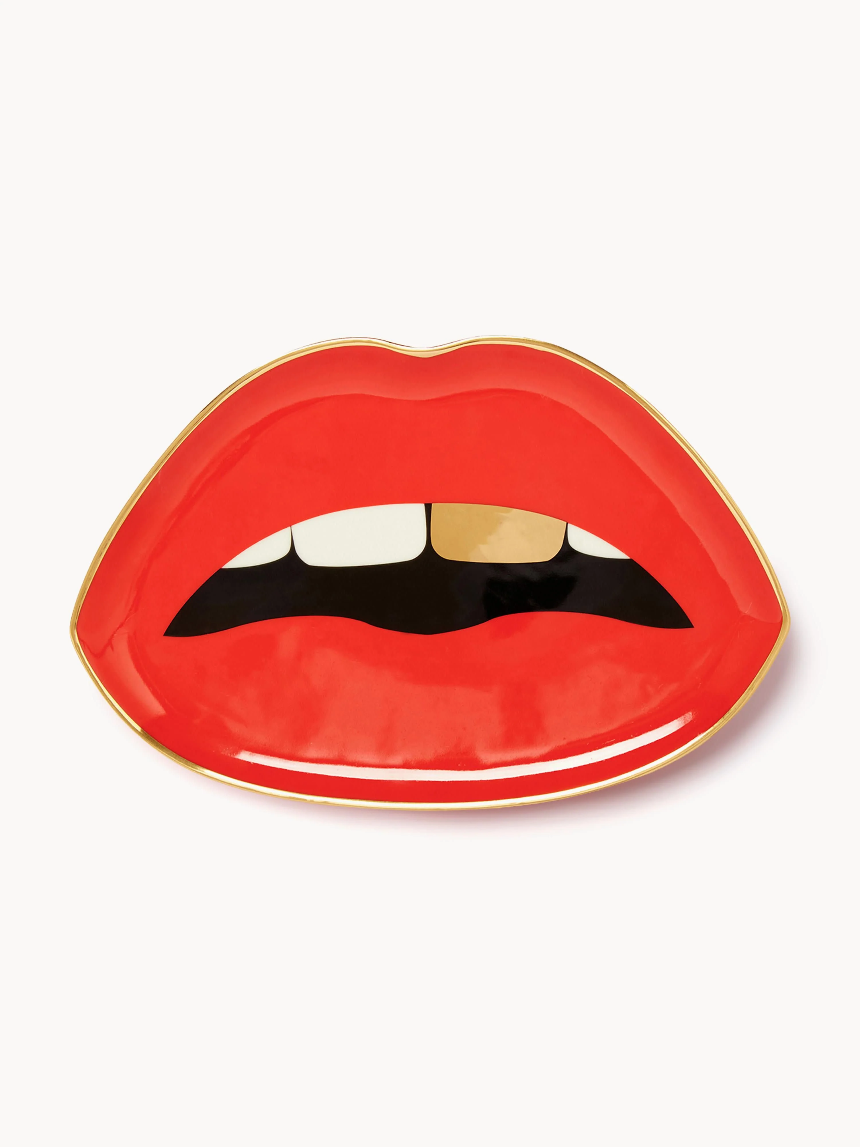 Jonathan Adler Porcelain decorative tray Lips with gold