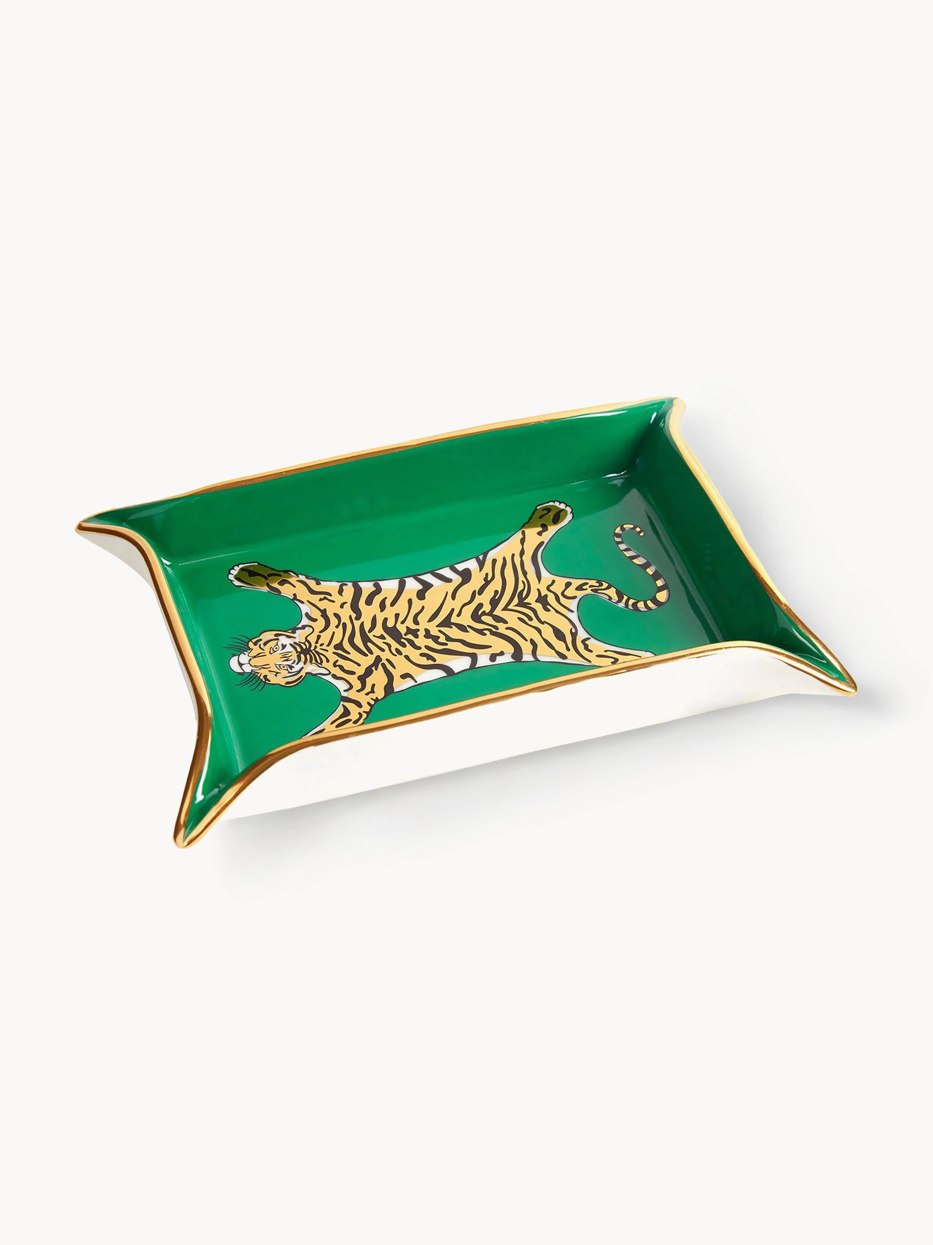 Jonathan Adler Porcelain decorative tray with tiger design and gold