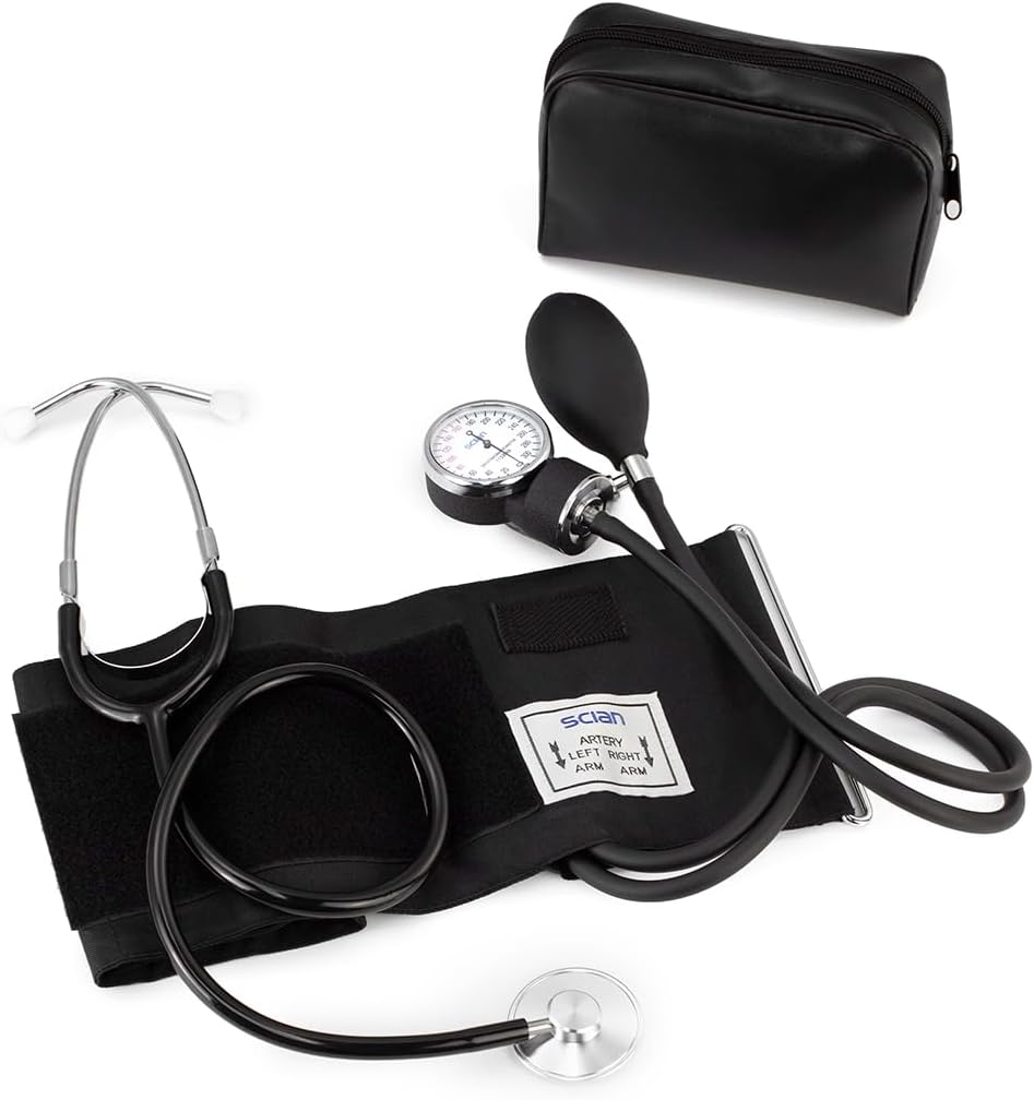 Scian Store SCIAN Manual Blood Pressure Monitor with Stethoscope - Aneroid Sphygmomanometer for Measurement on the Upper Arm, Medical Supply with Carry Bag for Nurse Doctor Senior Adults (Black)